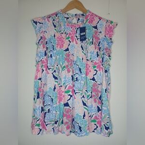 Crown & Ivy Pink and Blue Floral Top